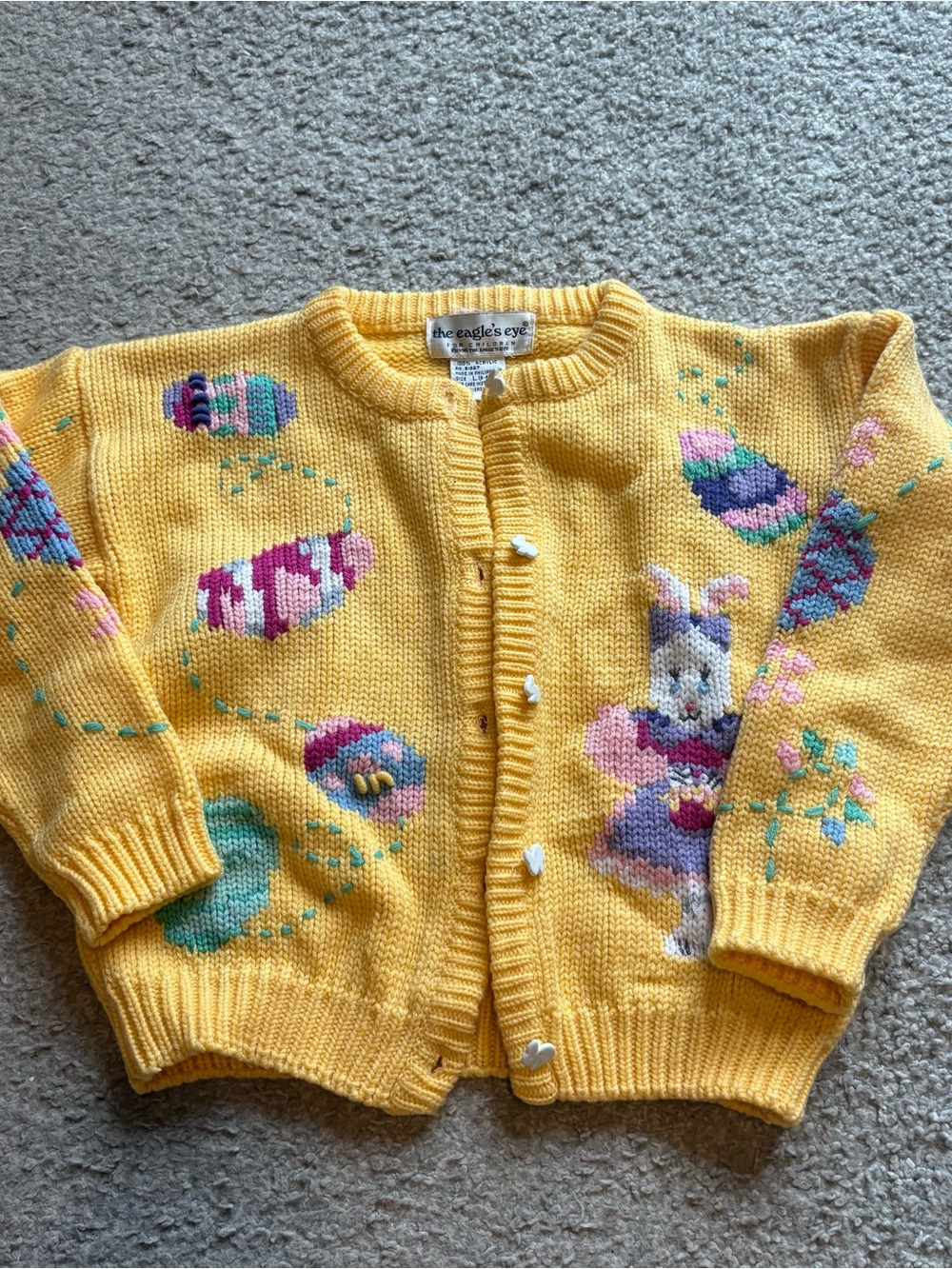 Vintage The Eagle’s Eye Easter Bunny Cardigan Sweater 6 6X Yellow Cottage Core